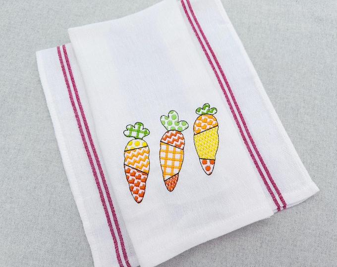 Patchwork Carrot Trio three in a row patterned vegetable outline farm kitchen dish towel machine embroidery designs sizes 4 up to 7 inch