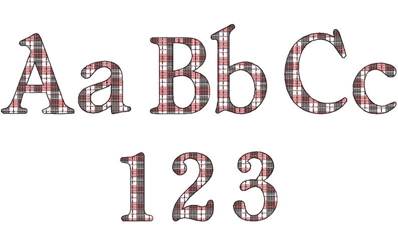 Pode incluir: Fonte em xadrez vermelho e preto com letras mai&uacute;sculas A, B e C e n&uacute;meros 1, 2 e 3.