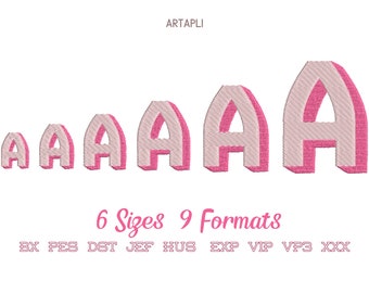 Shadow font machine embroidery design sizes 1, 1.2, 1.5, 2, 2.4 and 3 inches shadowed monogram colorful embroidery font sport block Font
