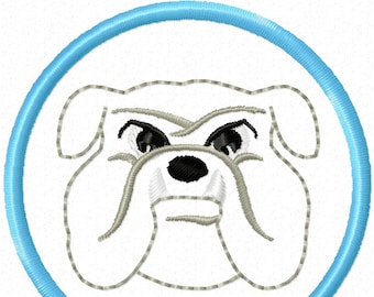 Bulldog Head in a circle 2 inch desig nmascot - machine embroidery design custom