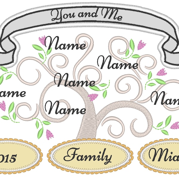 Fancy and romantic Tree of life, Family tree - machine embroidery designs - for hoop 5x7, 6x10, 8x12 and mini font