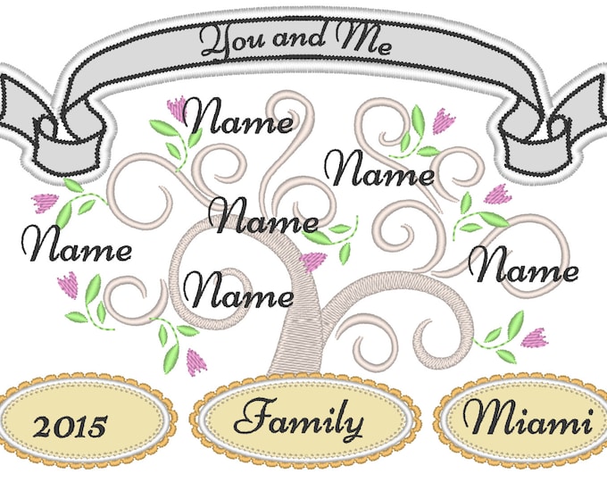 Fancy and romantic Tree of life, Family tree - machine embroidery designs - for hoop 5x7, 6x10, 8x12 and mini font