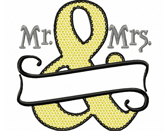 Golden MR and MRS wedding lace split Ampersand family machine embroidery designs and mini font included!