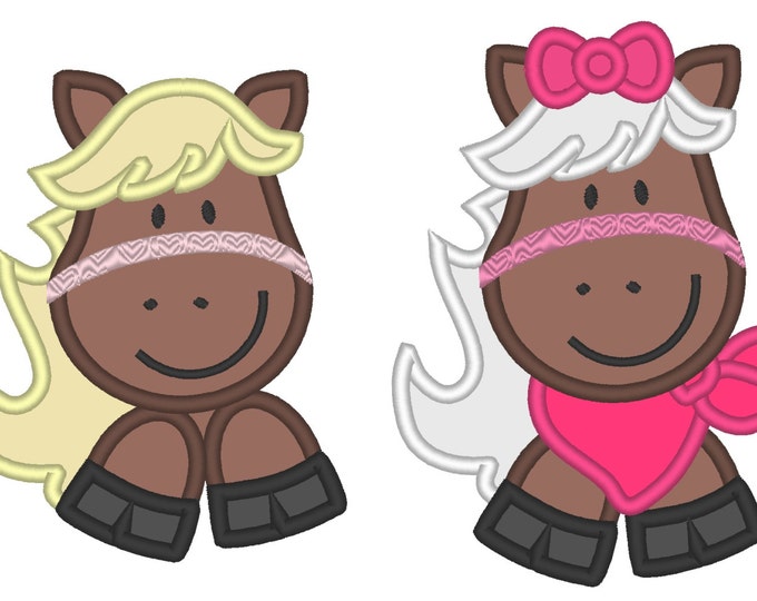 Cute girly Horse head - 2 types - baby girl and girl - machine embroidery applique designs 4x4 and 5x7  INSTANT DOWNLOAD