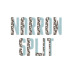 May include: A light blue and brown patterned design with the text "NARROW SPLIT" in white.