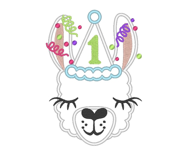 Number 1 first birthday Llama alpaca Birthday hat outfit llama with number ONE baby boy lama applique machine embroidery designs 5x7 6x10