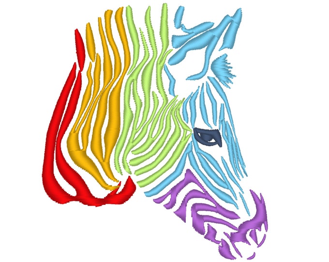 Rainbow zebra head machine embroidery designs 4x4, 5x7 and 6x10 colorful african animal zebra horse silhouette zebra face INSTANT DOWNLOAD