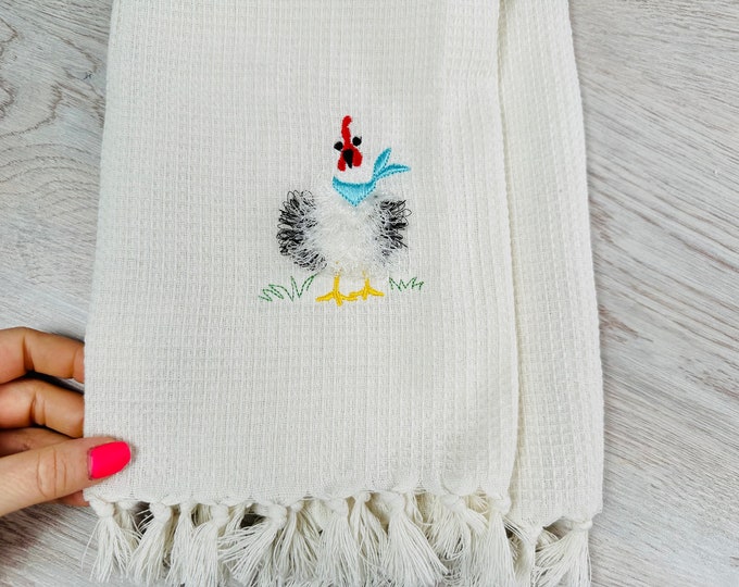 Fringed Fluffy Chicken with bandanna fur chenille farm bird machine embroidery designs fringe in the hoop ITH project awesome chicken chick