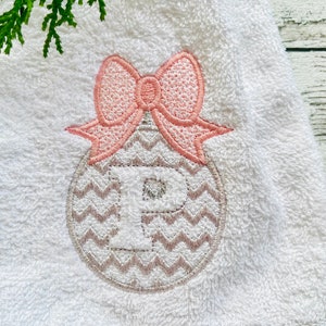 Christmas tree ornament bauble ball chevron zig-zag terry towel embossed monogram letters A-Z machine embroidery designs for hoop 4x4, 5x7
