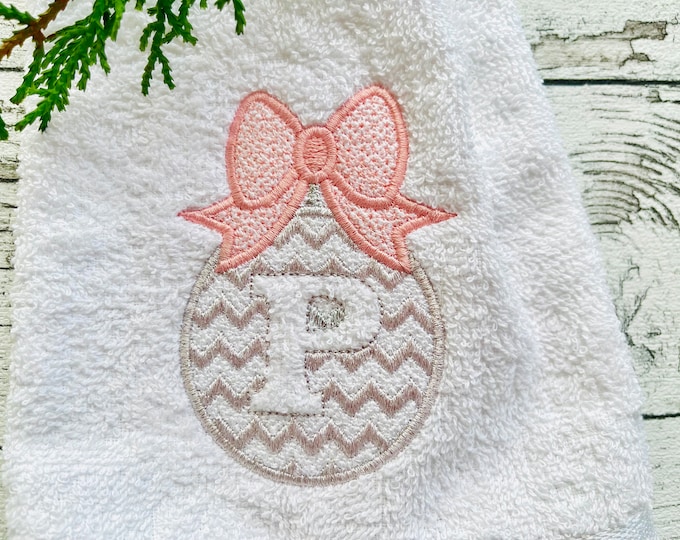 Christmas tree ornament bauble ball chevron zig-zag terry towel embossed monogram letters A-Z machine embroidery designs for hoop 4x4, 5x7