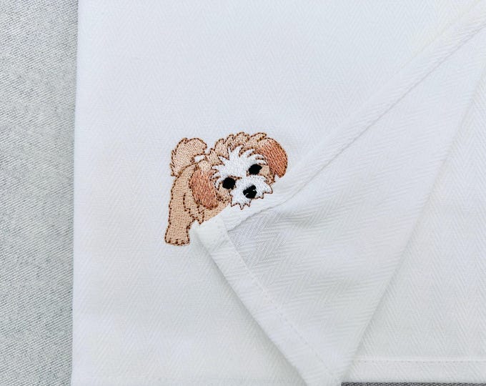 Lovely playing Peekapoo Puppy Dog Mama kitchen dish towel pet animal Thief kids machine embroidery designs ITH simply in the hoop Shih Poo
