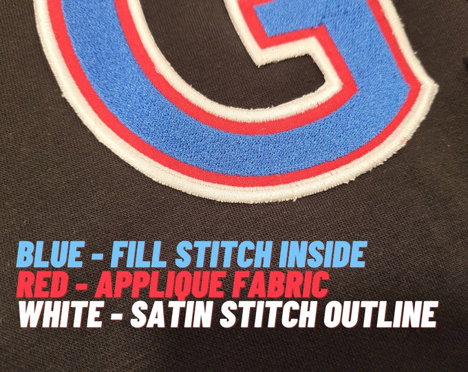 Big two double layers Font applique and fill stitch on top Athletic Sport High School Team Players machine embroidery designs alphabet, BX