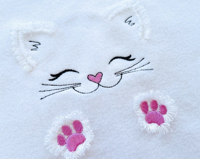 Fringe fluffy paws Kitten cat fringed fur machine embroidery designs kitty baby kids Fringe chenille little cat small sizes 4, 5, 6 inches