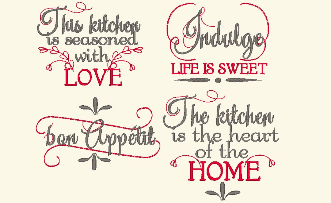 French Vintage Kitchen Lovely Quotes SET Machine Embroidery Designs 4x4 ...