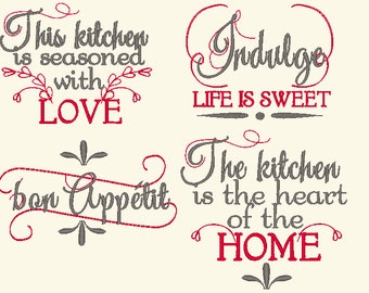 French vintage Kitchen lovely quotes SET machine embroidery designs 4x4 and 5x7 kitchen saying dish towels embroidery sweet home love heart