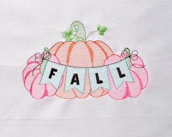 TriPumpkin Three Pumpkins Fall banner light stitch machine embroidery design Thanksgiving pumpkin trio in the row Sweet Home kitchen towel