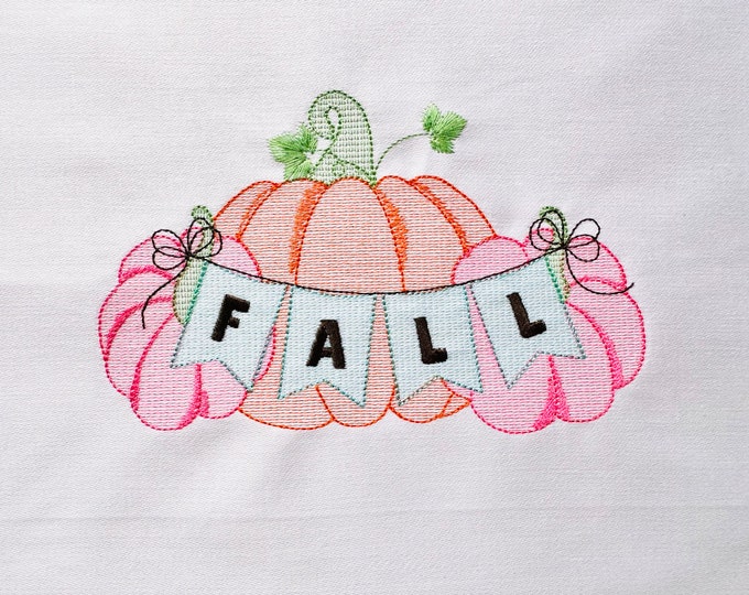 TriPumpkin Three Pumpkins Fall banner light stitch machine embroidery design Thanksgiving pumpkin trio in the row Sweet Home kitchen towel