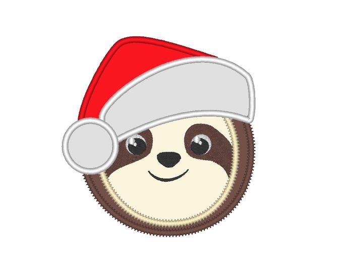 Santa hat Christmas Sloth pretty eyes little animal sloth head kids baby applique machine Embroidery Designs sizes for hoop 4x4 5x7 6x10