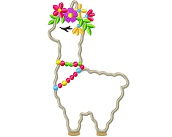 Lama, llama with flowers crown - flower llama machine embroidery applique designs - assorted sizes, download for hoop 4, 5, 6 and 7 inches