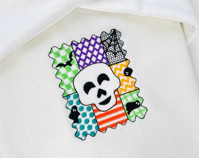 Halloween Skull patchwork patterned Skull Bat Ghost Spider Web machine embroidery designs sizes 4 up to 7 inch scary spooky design