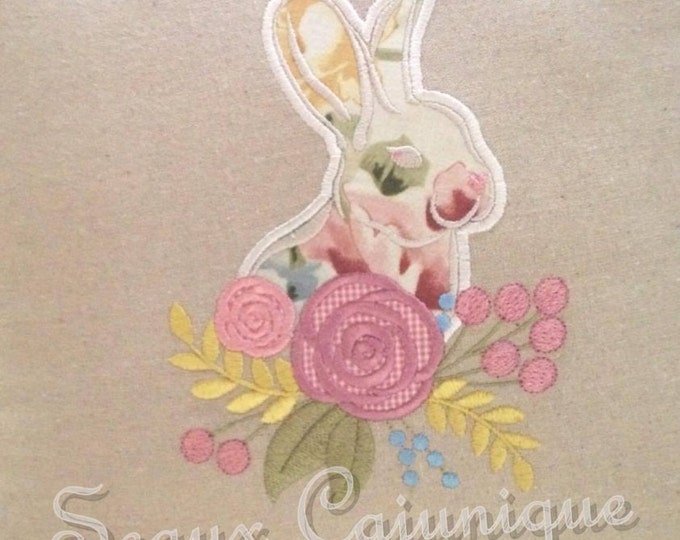 Easter rabbit flowers bouqet shabby shick Silhouette Machine embroidery designs, floppy ear bunny boho embroidery applique INSTANT DOWNLOAD