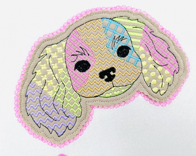 Cavalier King Charles Spaniel Applique Patchwork and Lace Edge patterned Puppy machine embroidery designs sizes 4 up to 8 inch dog outline