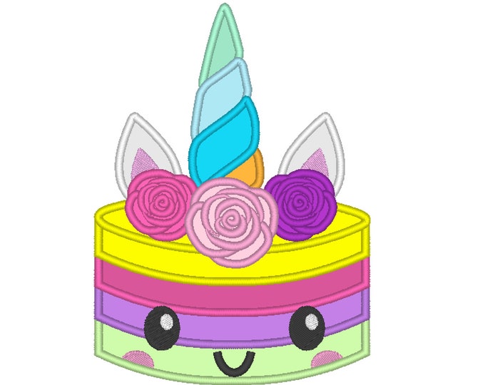 Rainbow cute little unicorn birthday chocolate cake muffin cupcake, machine embroidery designs INSTANT DOWNLOAD