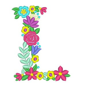 Letra floral L jardín bandera monograma libertad flores de moda flor Fuente máquina bordado diseños monograma L sólo 4, 5, 6 y 8 en