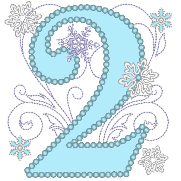 Frozen Swirls Birthday Number TWO 2 with wide pearl stitch machine embroidery applique design for hoops 4x4, 5x7 INSTANT DOWNLOAD