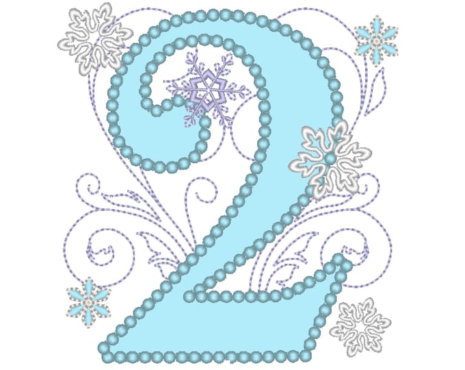 Frozen Swirls Birthday Number TWO 2 with wide pearl stitch machine embroidery applique design for hoops 4x4, 5x7 INSTANT DOWNLOAD