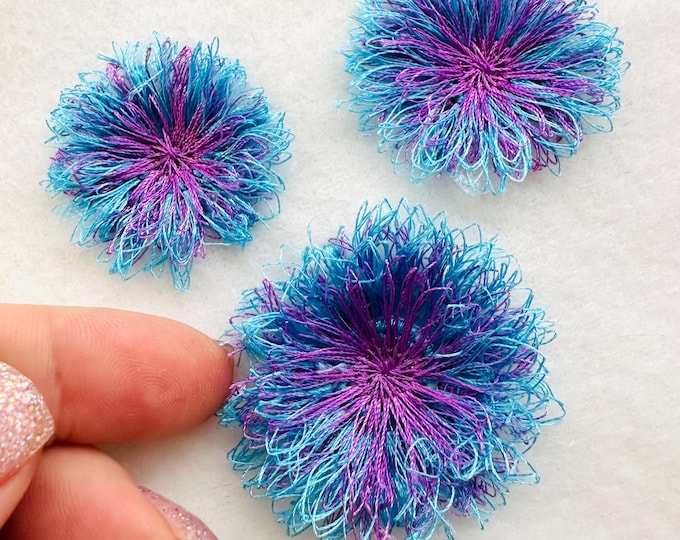 Cheerleader PomPom fringed Cheer Sports Pom Pom fluffy fur chenille machine embroidery designs mini sizes 1.4 up to 2in fringe in the hoop