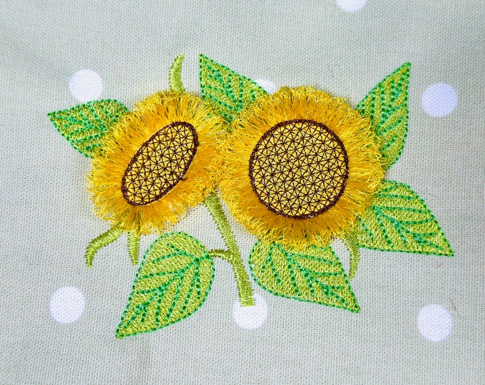 Sunflowers Fringed Flowers Fluffy Fringe Sunflower in 4 Sizes Embroidery Files machine embroidery designs download Sunflower fuzzy design