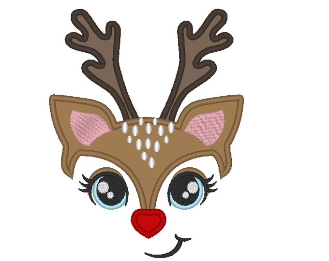 Christmas Deer head with floral crown applique machine embroidery designs deer face Merry Christmas