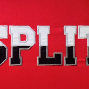 2 färger ATHLETIC blockfont delat Collegiate varsity Delat applikation alfabet maskinbroderidesign 2, 3, 4, 5, 6, 7, 8 tum