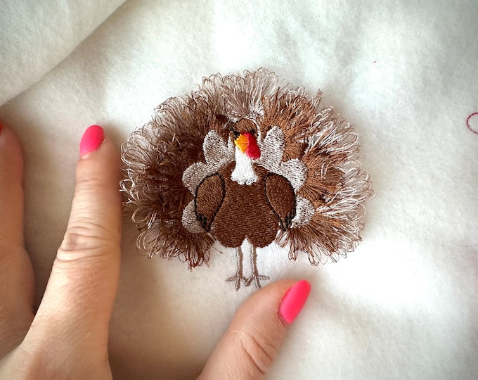 MINI Fringed Turkey Thanksgiving fluffy thanks fall machine embroidery designs awesome Gobble bird fringe ITH in the hoop embroidery