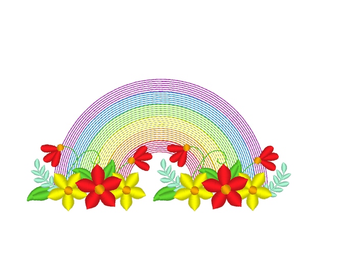 Light rainbow with flowers summer rainbow  stitching light stitch rainbow, rainbow embroidery design, outline rainbow embroidery 4x4 5x7