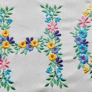 Country Floral letter H garden flag monogram flowers flower flowered Font machine embroidery designs monogram H only 3,5, 4, 5, 6, 7, 8 in