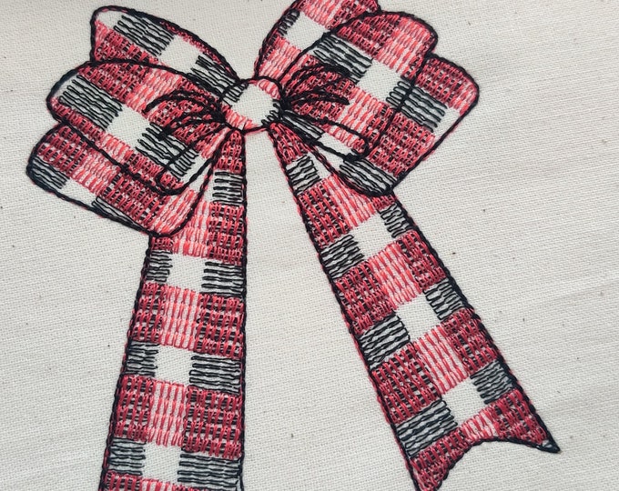 Gingham Checked plaid Christmas bow machine embroidery design assorted sizes Christmas decoration 2, 3, 4, 5, 6, 7 and 8 inches