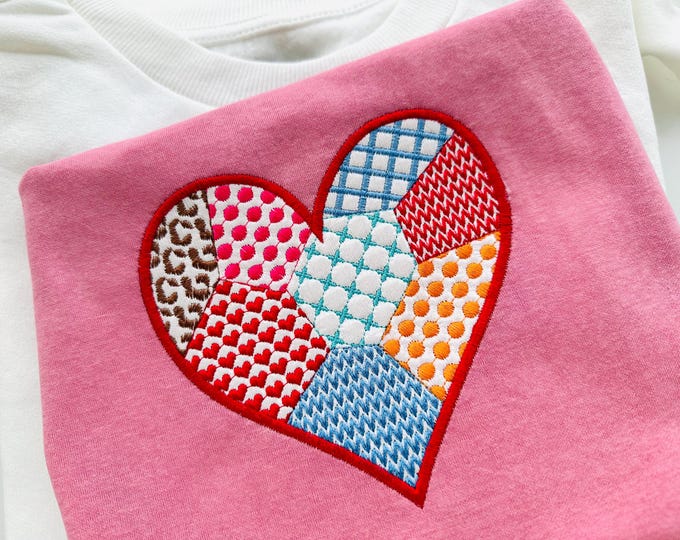 Patchwork Heart Valentine patterned Heart Applique machine embroidery designs sweet home pillow kitchen towel embroidery sizes 3.5 up to 6in