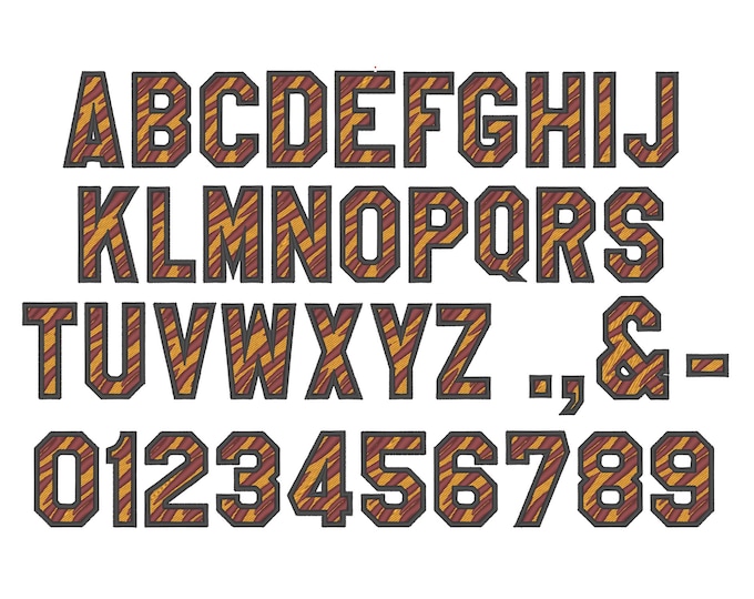 Tiger print embroidery Font MINI sizes machine embroidery designs Tiger Stripes Varsity fill stitch Sport alphabet sizes 1 up to 1.8 inch BX