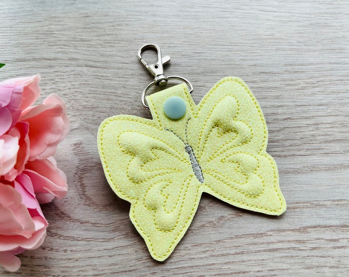 Special Puffy Puff foam Butterfly key fob machine embroidery designs ITH in the hoop 4x4 Butterfly girl keyring key ring keychain snap tab