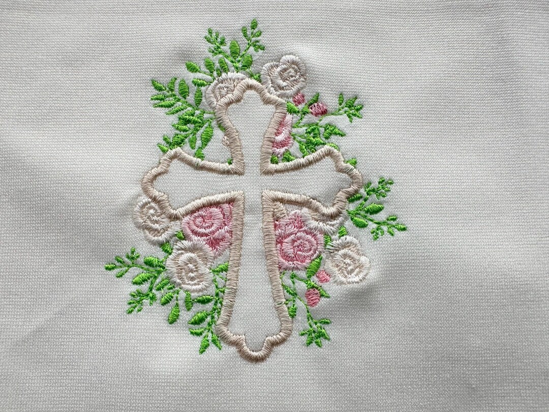 Floral Cross Applique Rose Bouquet Garden Flower Machine Embroidery ...