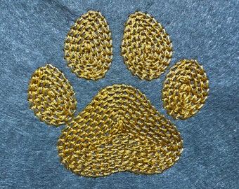 Dog paw chain stitch fill machine embroidery design happy paw print fringe in the hoop ITH project Bear mascot sport fringed paw design