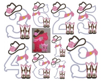 Lady Cowboy Birthday numbers - whole set of numbers 1-9 machine embroidery applique designs for hoop 5x7 farm girl cowgirl birthday party