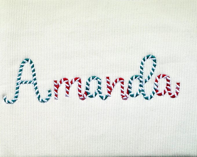 Dense Candy Cane stitch FONT 2 colors alphabet letters numbers Christmas monogram machine embroidery designs mini sizes 1.4 up to 2 inch, BX