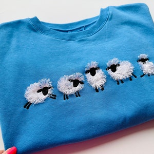 Fuzzy Sheep Lamb SET of 5 types and 5 sheep in row fringed machine embroidery designs Farm Shirt Sweatshirt embroidery Funny Animal Sweater image 4