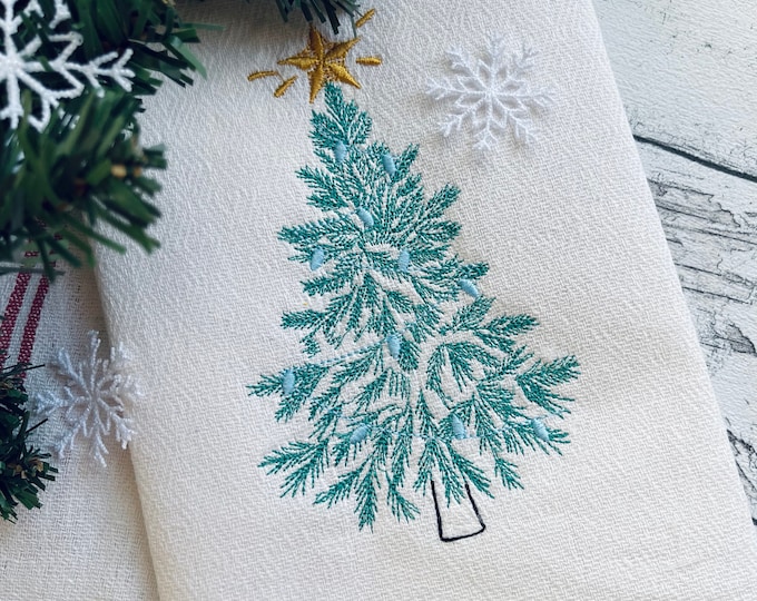 Vintage old fashioned Christmas tree in light stitch with Christmas lights machine embroidery designs many sizes 4, 5, 6, 7, 8, 9 and 10 in