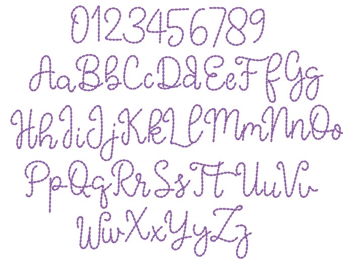 Hand stitch effect FONT seed bean stitch script alphabet letters and numbers machine embroidery designs for kids name or saying BX included