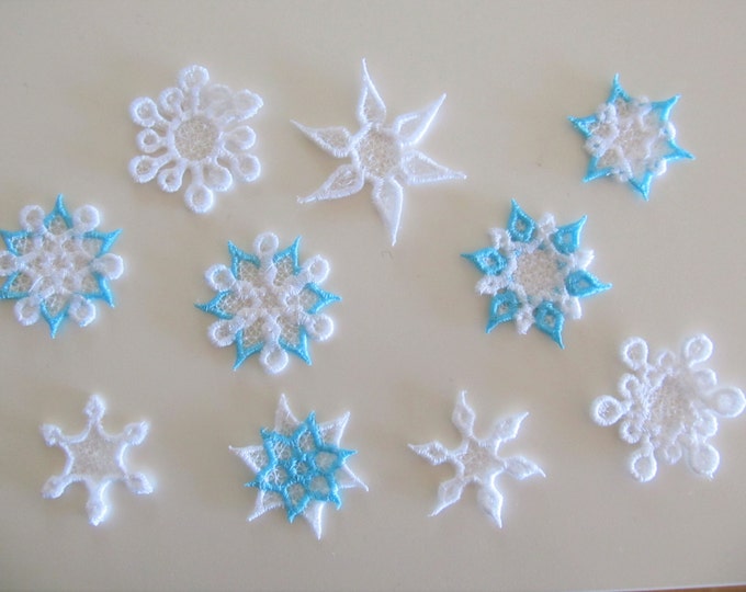 Mini frozen snowflake Freestanding lace machine embroidery designs, SET of 12 types FSL Free standing lace Christmas ornament embellishment