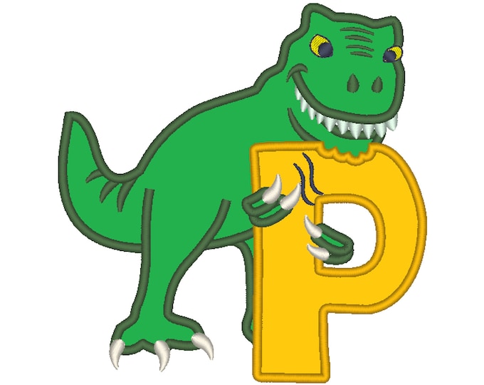 T-rex dinosaur Birthday only one LETTER P machine embroidery Birthday outfit designs - for hoops 4x4, 5x7, 6x10  INSTANT DOWNLOAD